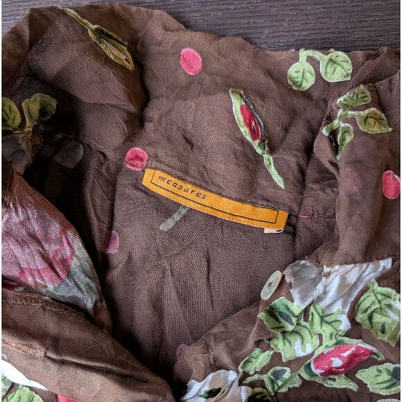 Stunning Rare Find Designer silk blend Sheer Floral Rose Mocha brown Shi… - Picture 5 of 16